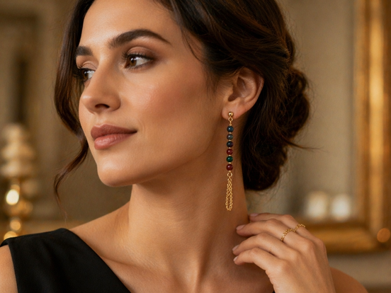 Kasgar Garnet Chain Drop Earrings