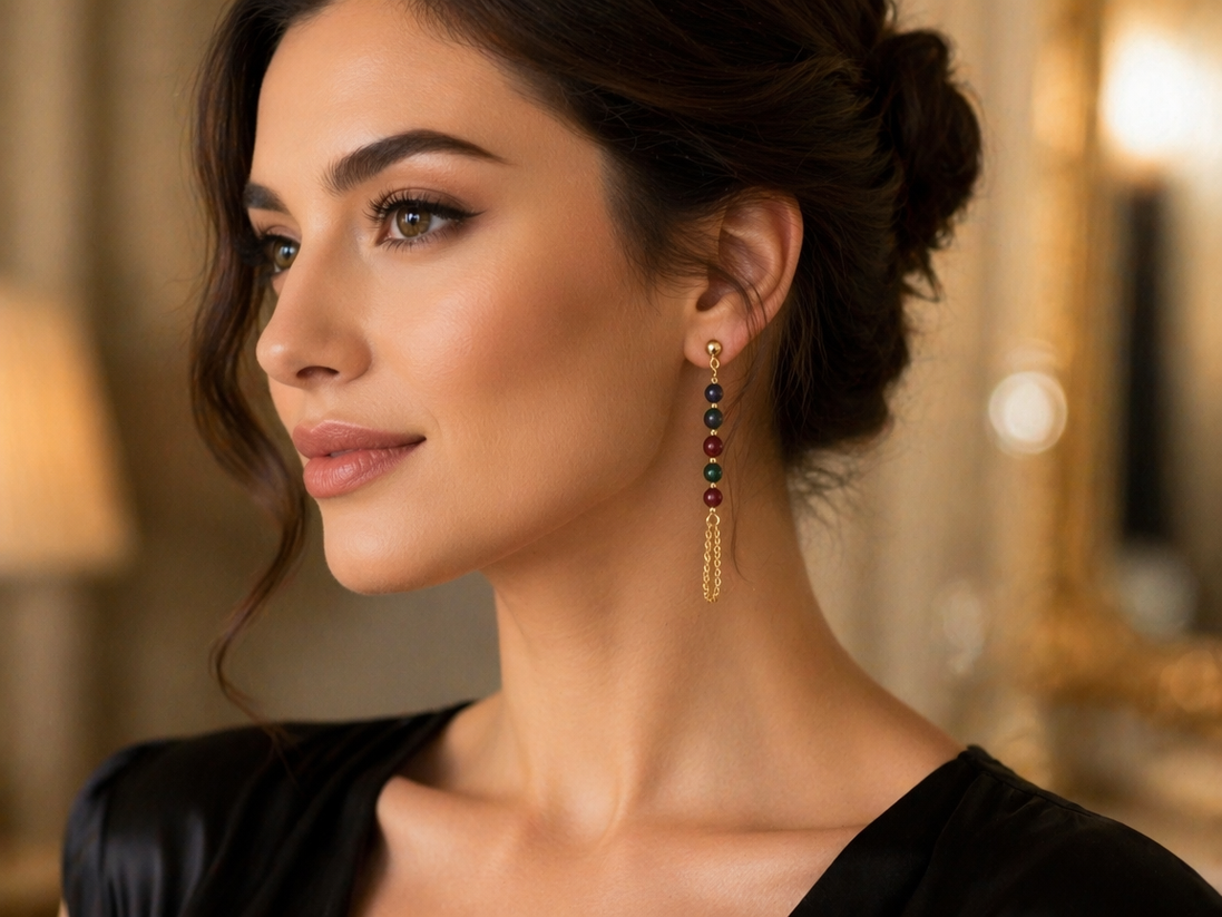 Kasgar Garnet Chain Drop Earrings