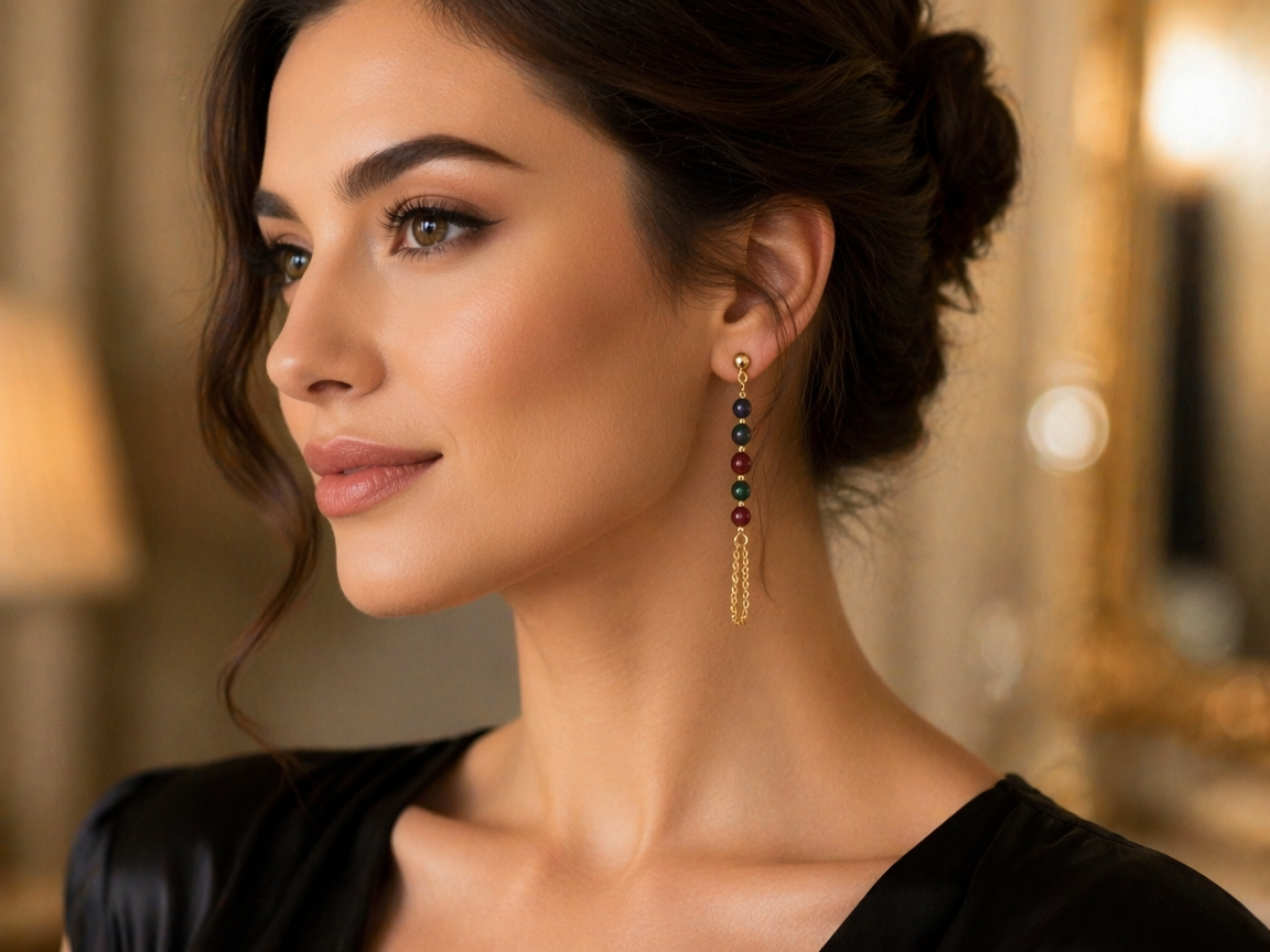 Kasgar Garnet Chain Drop Earrings