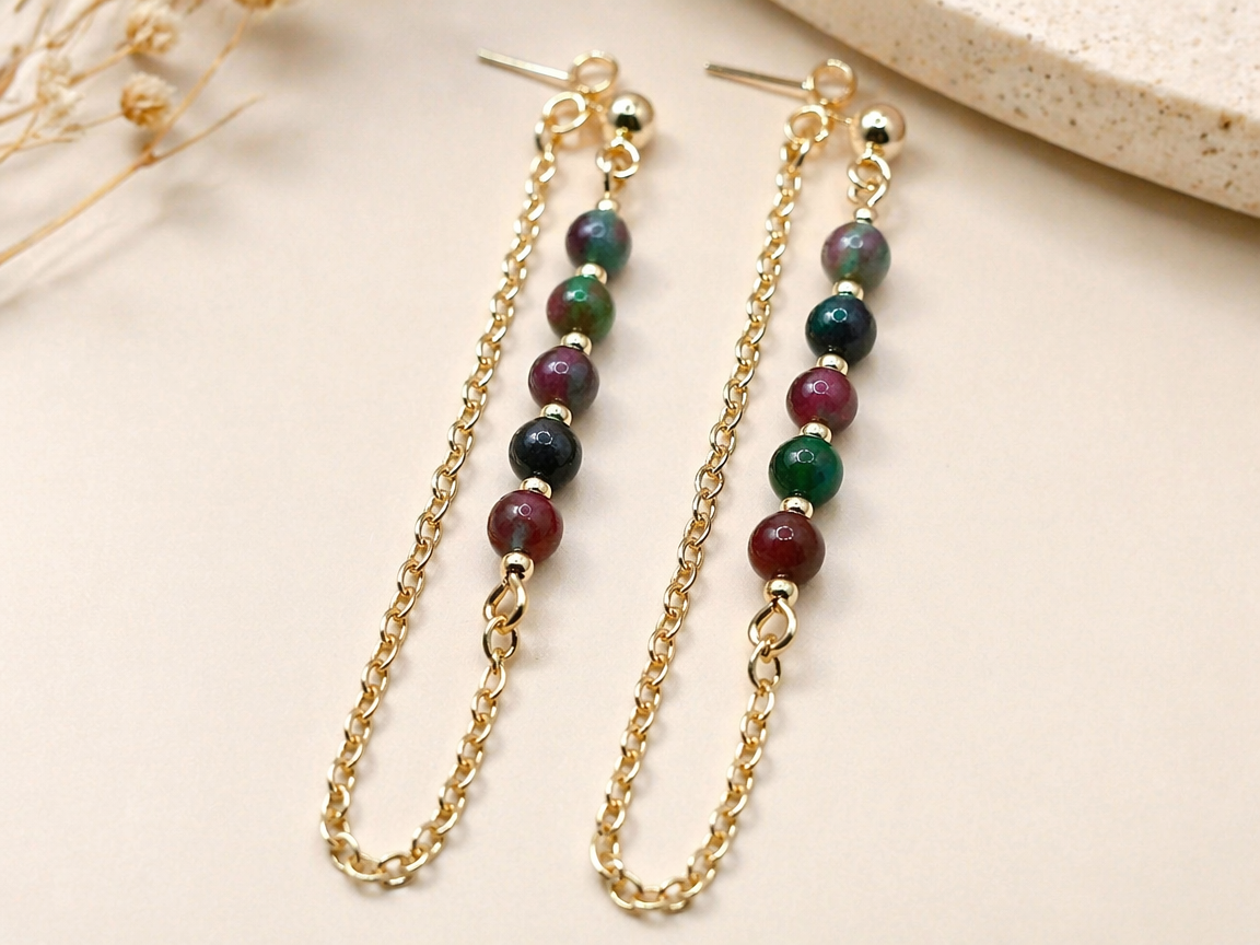 Kasgar Garnet Chain Drop Earrings