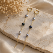 Grey Freshwater Pearl Long Chain Earrings