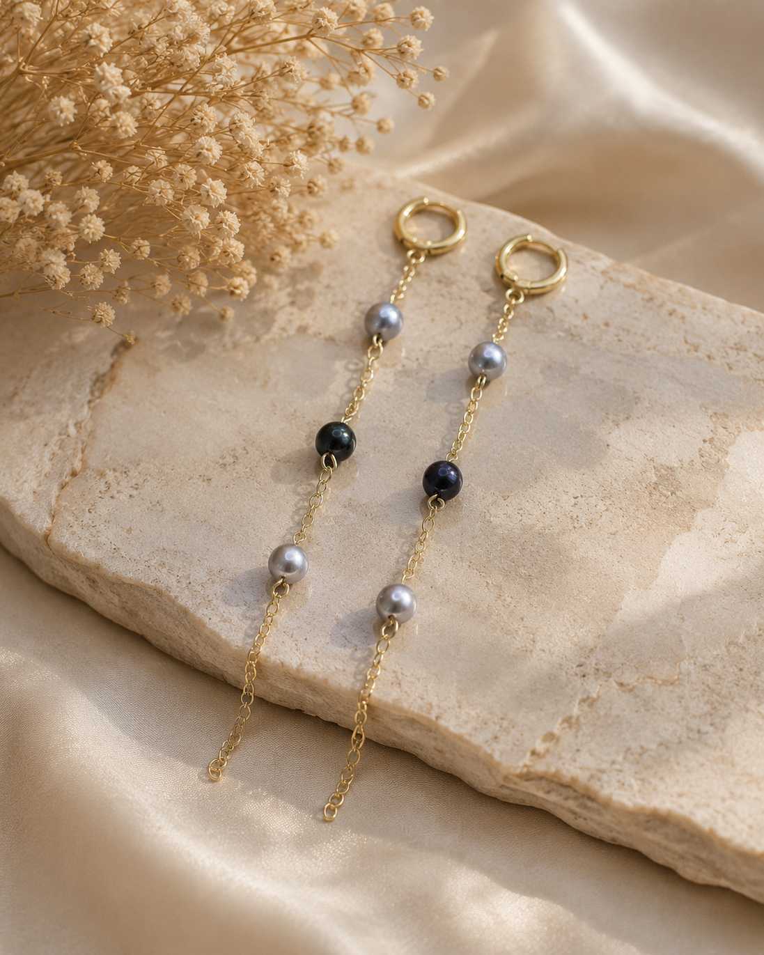 Grey Freshwater Pearl Long Chain Earrings
