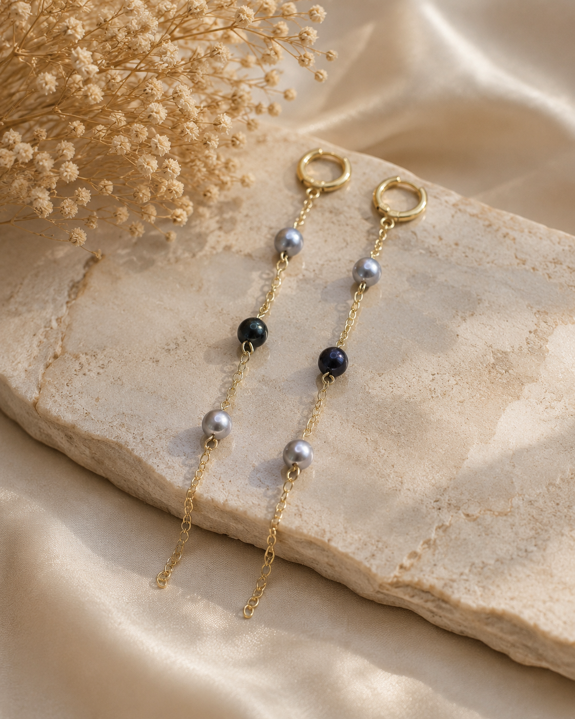 Grey Freshwater Pearl Long Chain Earrings