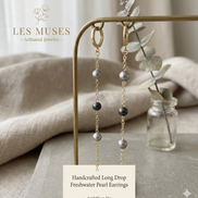 Grey Freshwater Pearl Long Chain Earrings