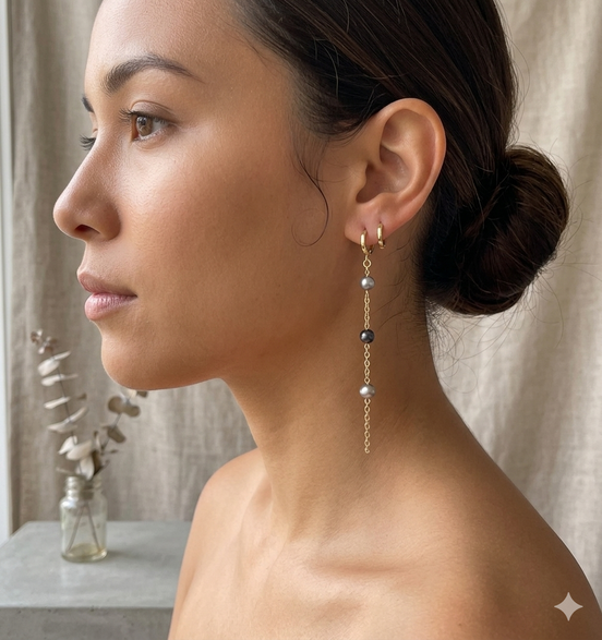 Grey Freshwater Pearl Long Chain Earrings