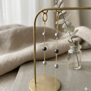 Grey Freshwater Pearl Long Chain Earrings