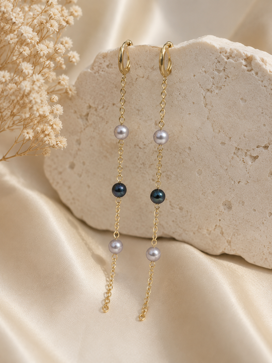Grey Freshwater Pearl Long Chain Earrings