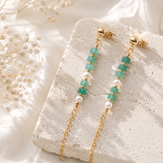 Aventurine & Freshwater Pearl Chain Drop Earrings