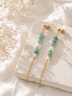 Aventurine & Freshwater Pearl Chain Drop Earrings