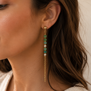 Aventurine & Freshwater Pearl Chain Drop Earrings