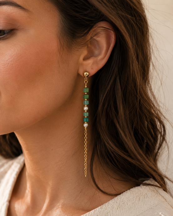 Aventurine & Freshwater Pearl Chain Drop Earrings