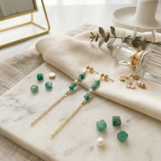 Aventurine & Freshwater Pearl Chain Drop Earrings
