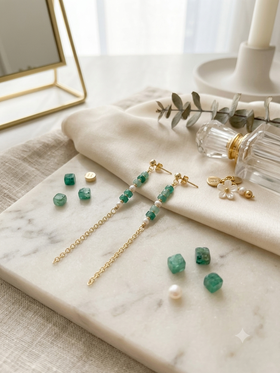 Aventurine & Freshwater Pearl Chain Drop Earrings