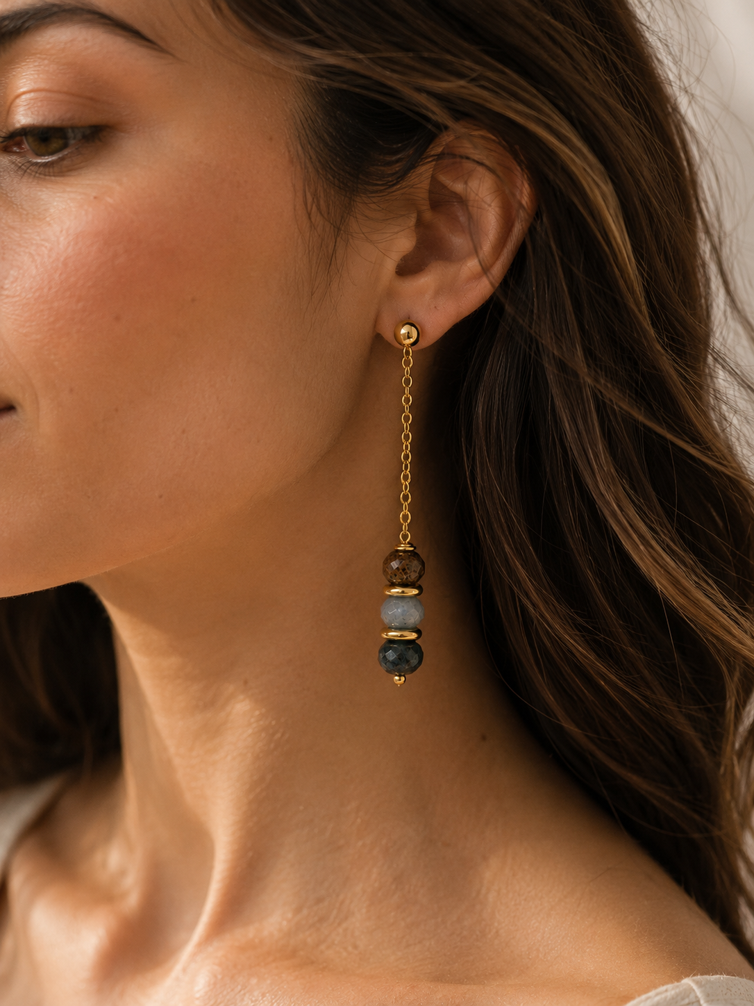 Faceted Sodalite Chain Drop Earrings
