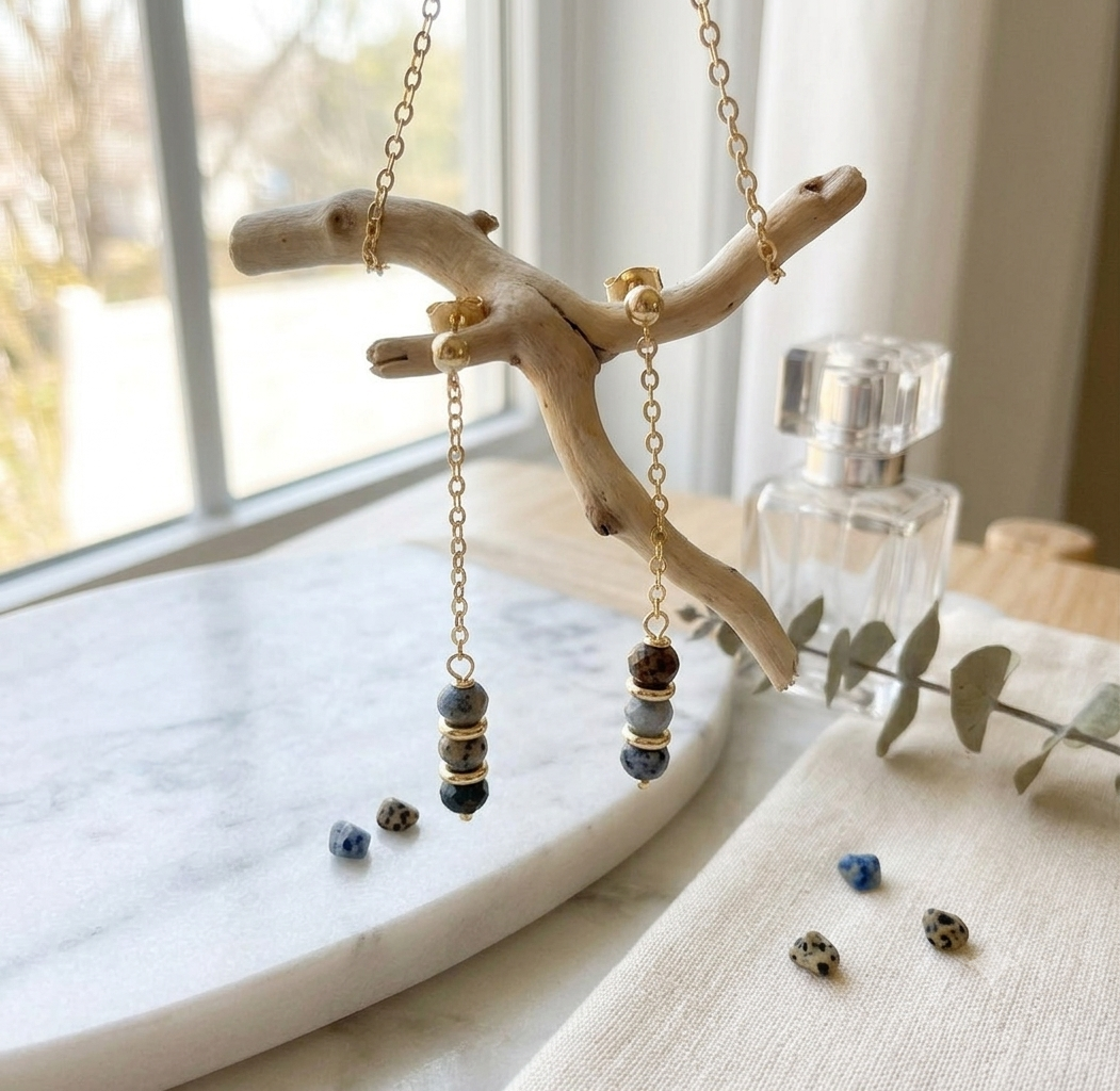 Faceted Sodalite Chain Drop Earrings