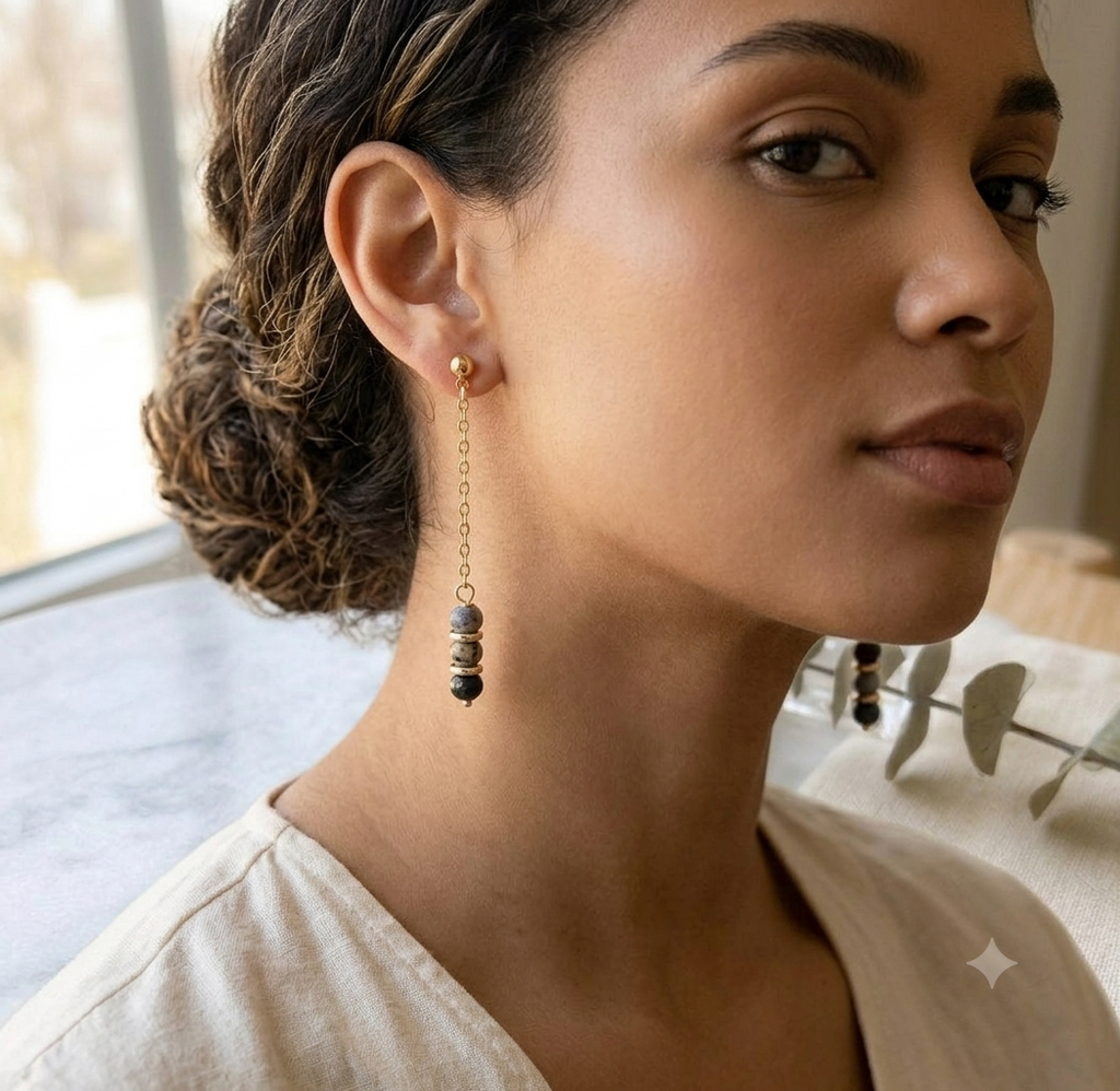 Faceted Sodalite Chain Drop Earrings