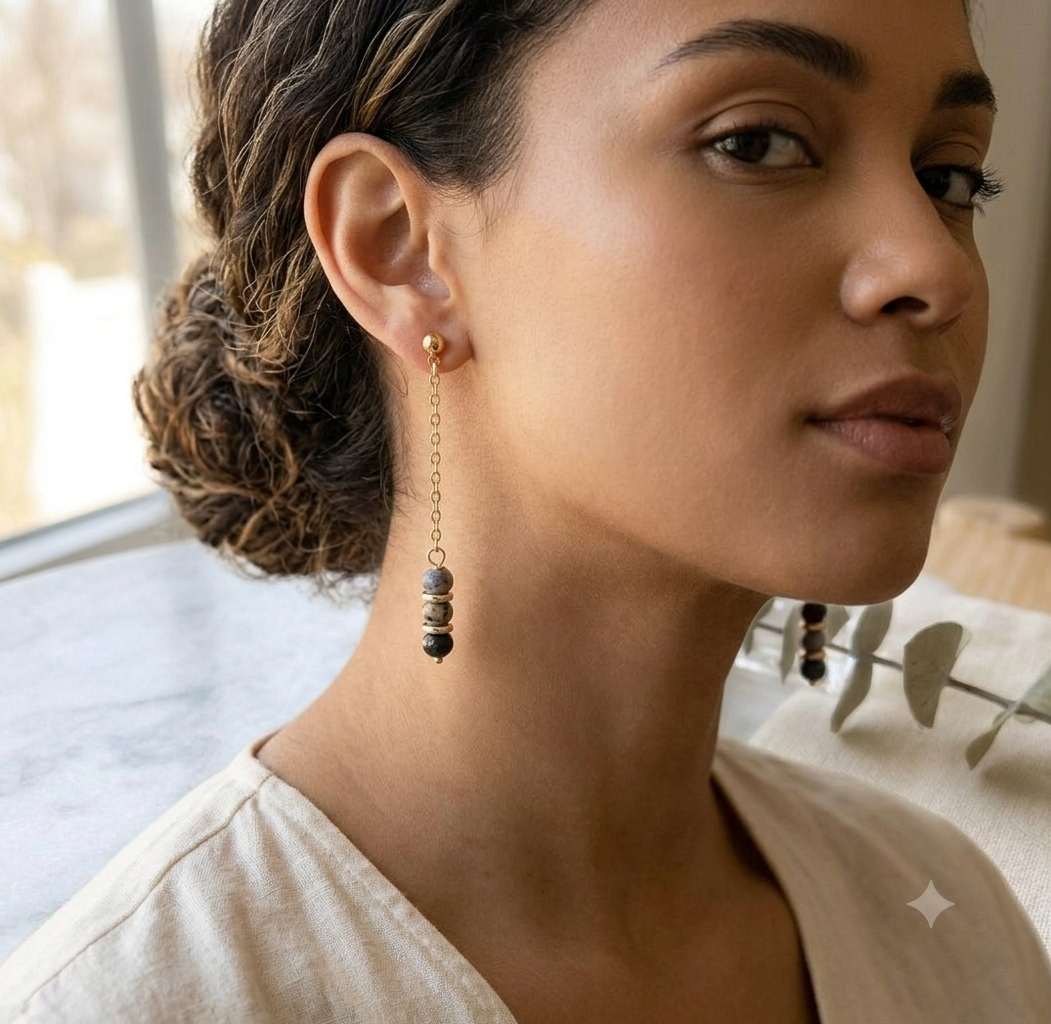 Faceted Sodalite Chain Drop Earrings