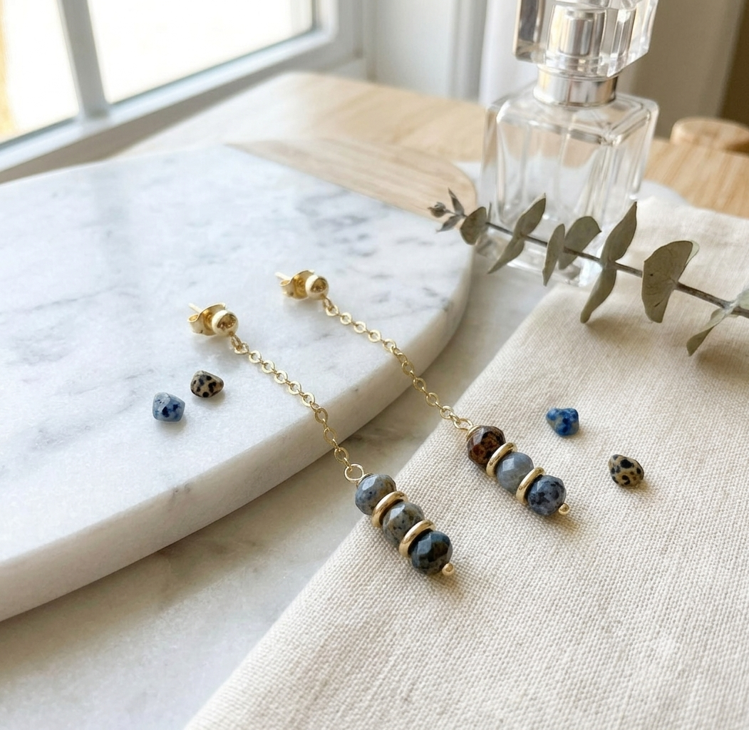 Faceted Sodalite Chain Drop Earrings