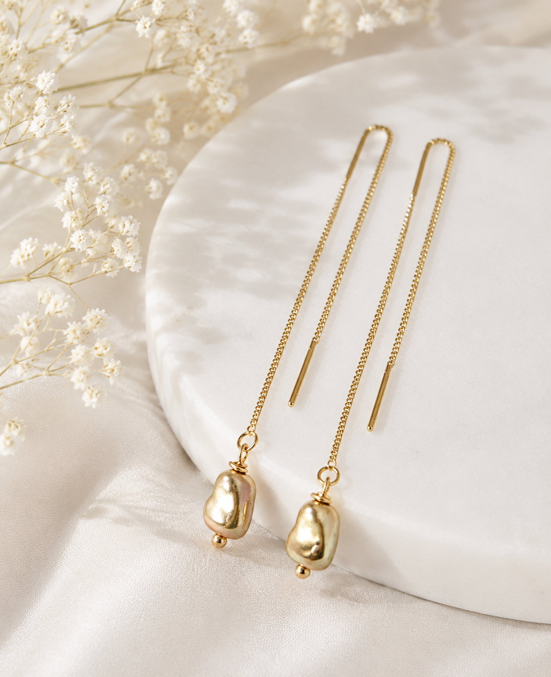 Sculptural Organic Drop Threader Earrings