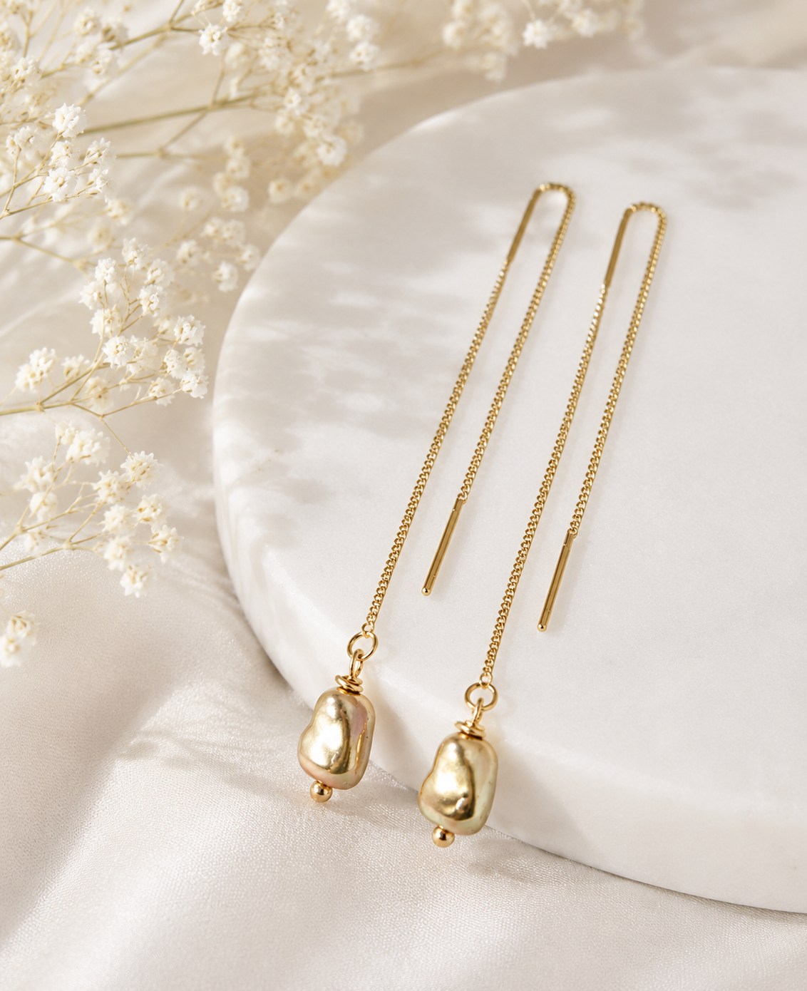 Sculptural Organic Drop Threader Earrings