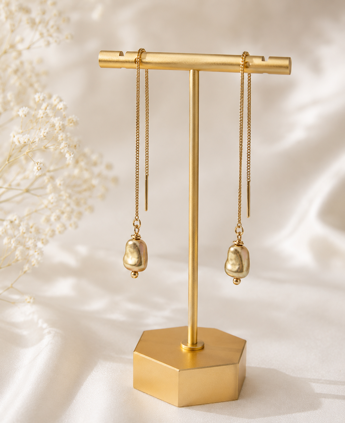 Sculptural Organic Drop Threader Earrings