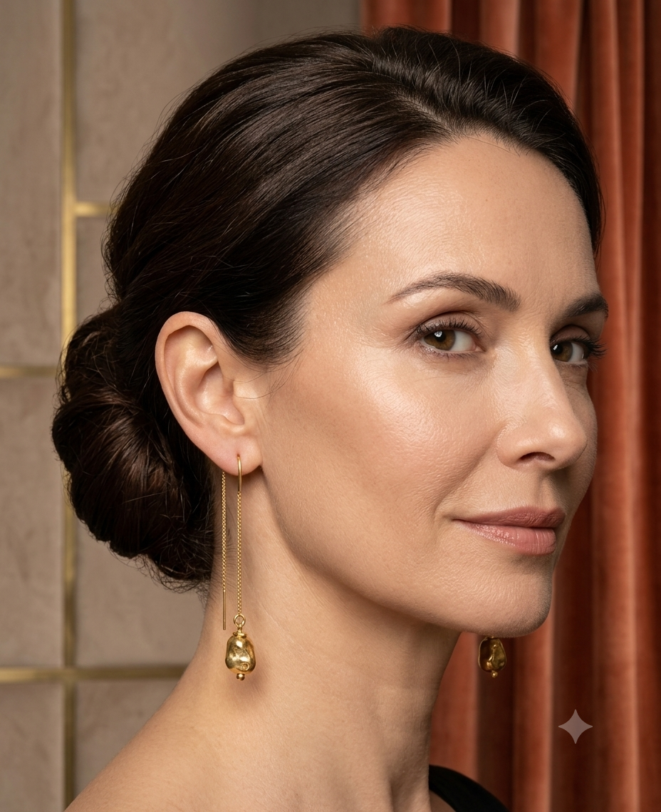 Sculptural Organic Drop Threader Earrings