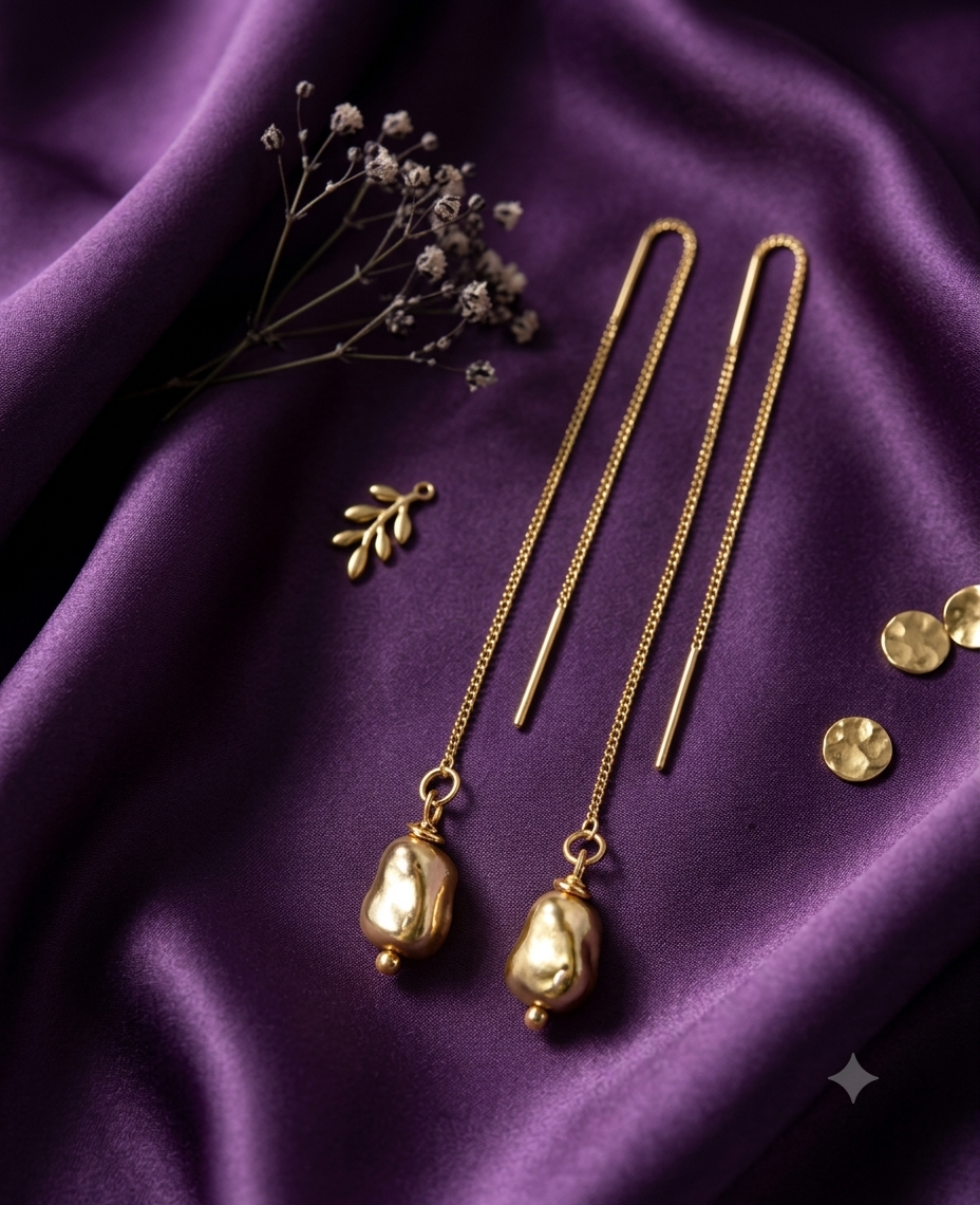 Sculptural Organic Drop Threader Earrings