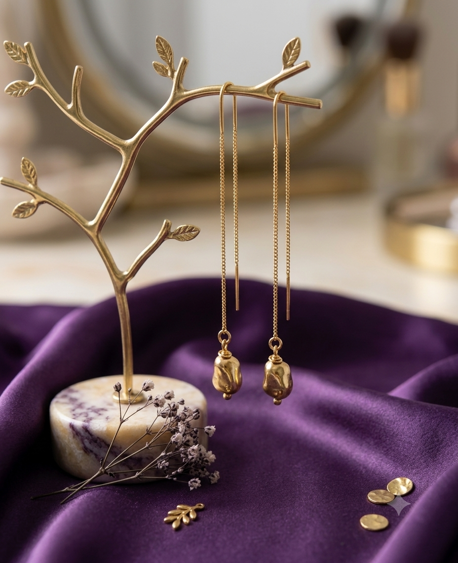 Sculptural Organic Drop Threader Earrings