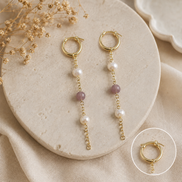 Freshwater Pearl & Moonstone Long Drop Earrings