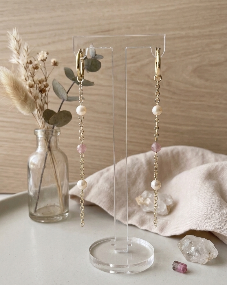Freshwater Pearl & Moonstone Long Drop Earrings