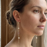 Freshwater Pearl & Moonstone Long Drop Earrings