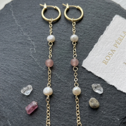 Freshwater Pearl & Moonstone Long Drop Earrings