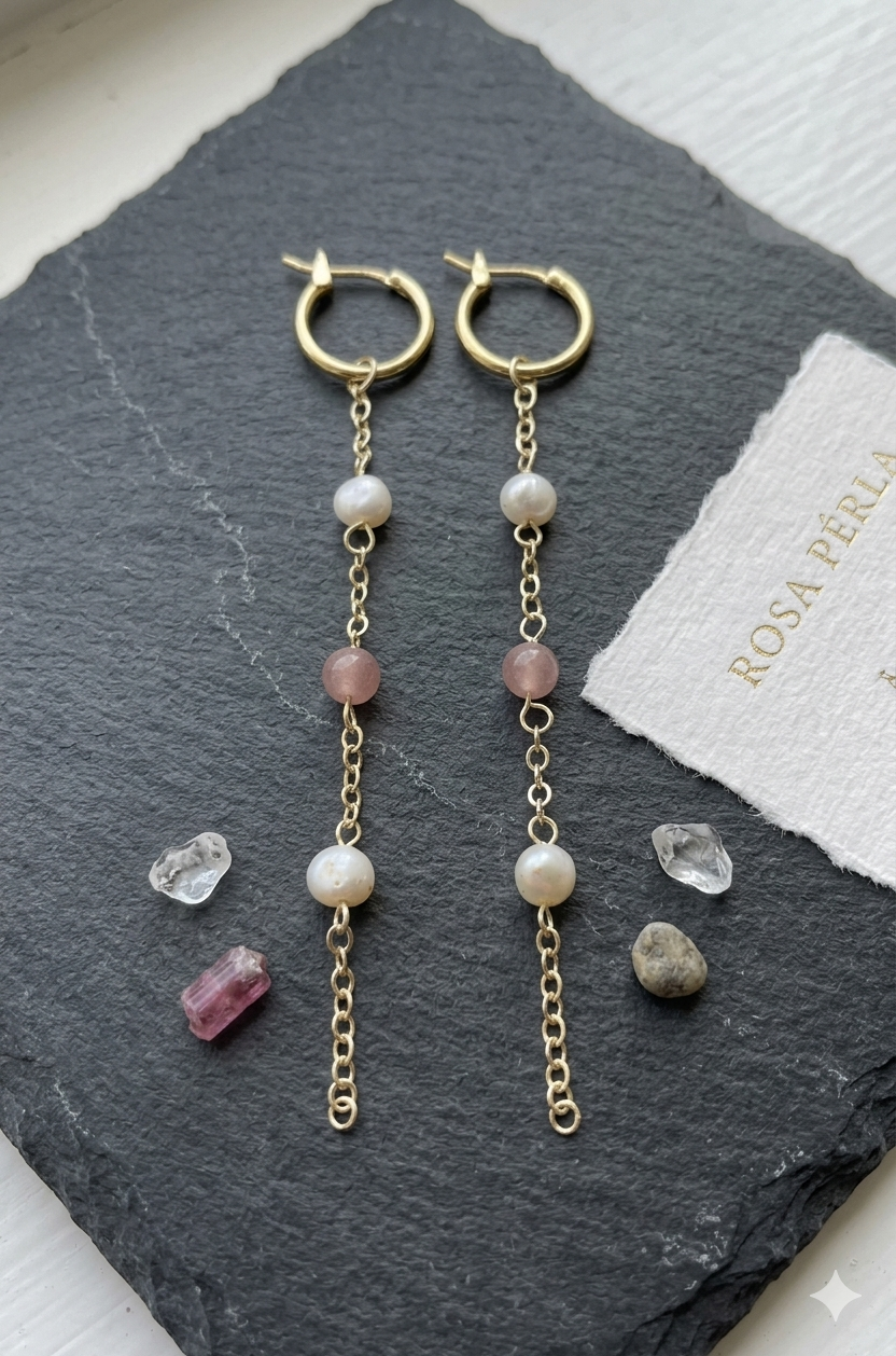 Freshwater Pearl & Moonstone Long Drop Earrings