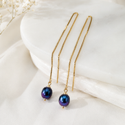 Peacock Freshwater Pearl Threader Earrings