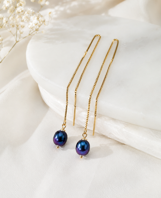 Peacock Freshwater Pearl Threader Earrings