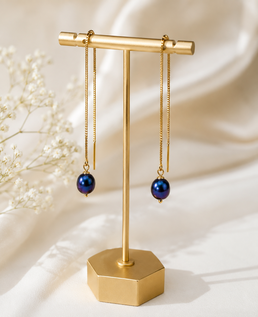 Peacock Freshwater Pearl Threader Earrings