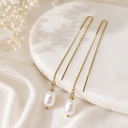 White Freshwater Pearl Threader Earrings
