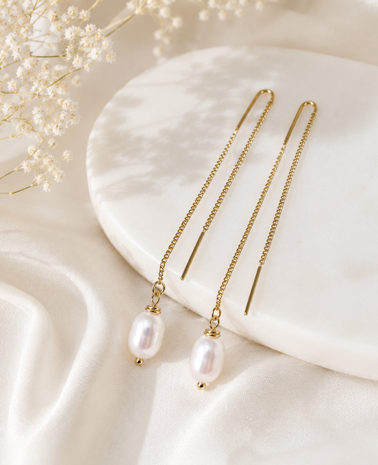 White Freshwater Pearl Threader Earrings