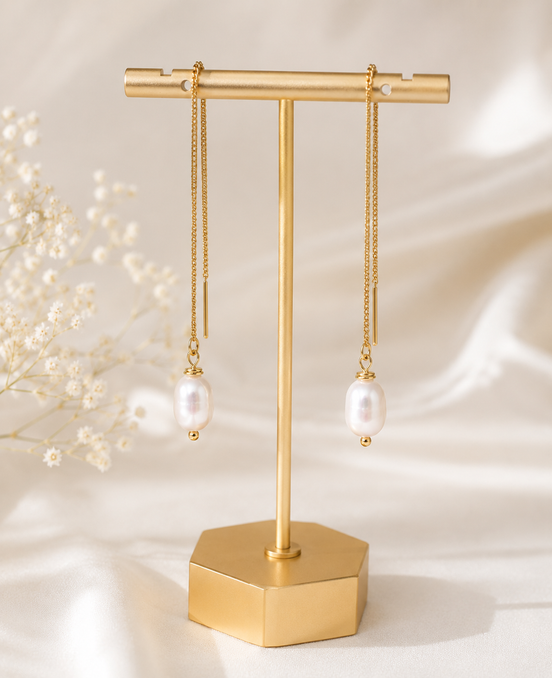 White Freshwater Pearl Threader Earrings