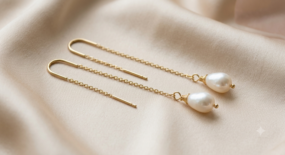 White Freshwater Pearl Threader Earrings