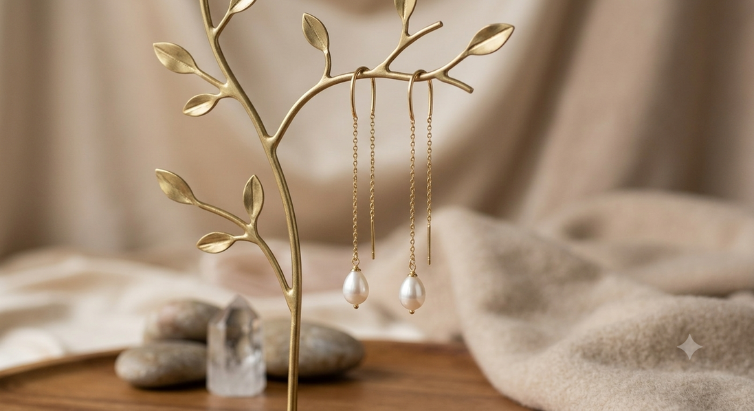 White Freshwater Pearl Threader Earrings