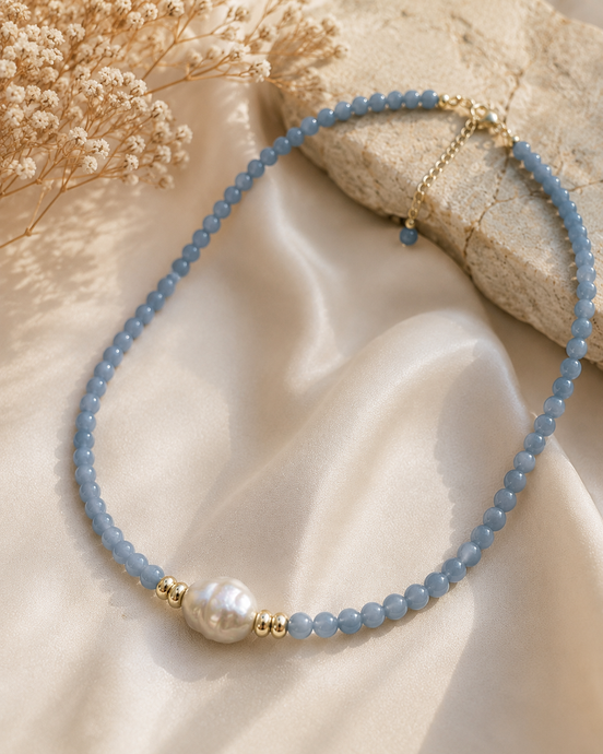 Angelite & Baroque Pearl Necklace