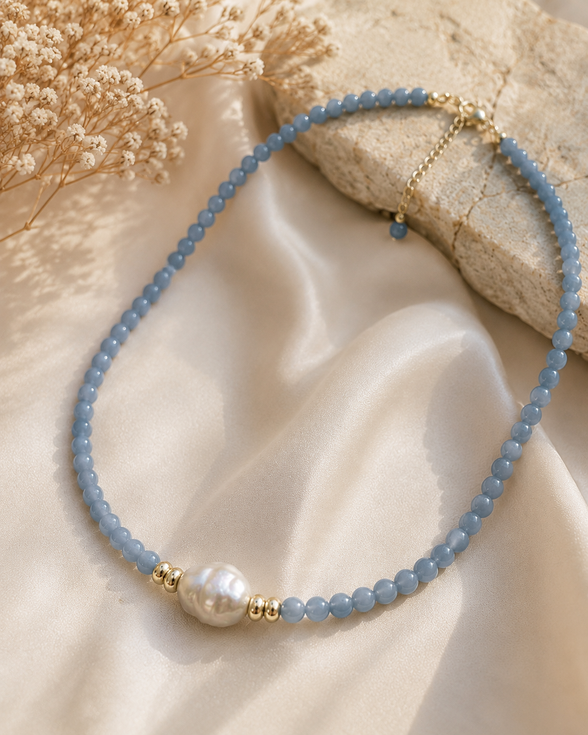 Angelite & Baroque Pearl Necklace