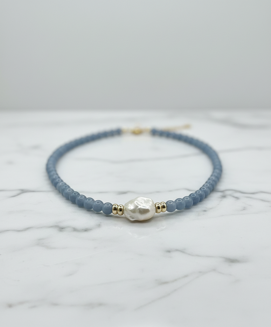 Angelite & Baroque Pearl Necklace