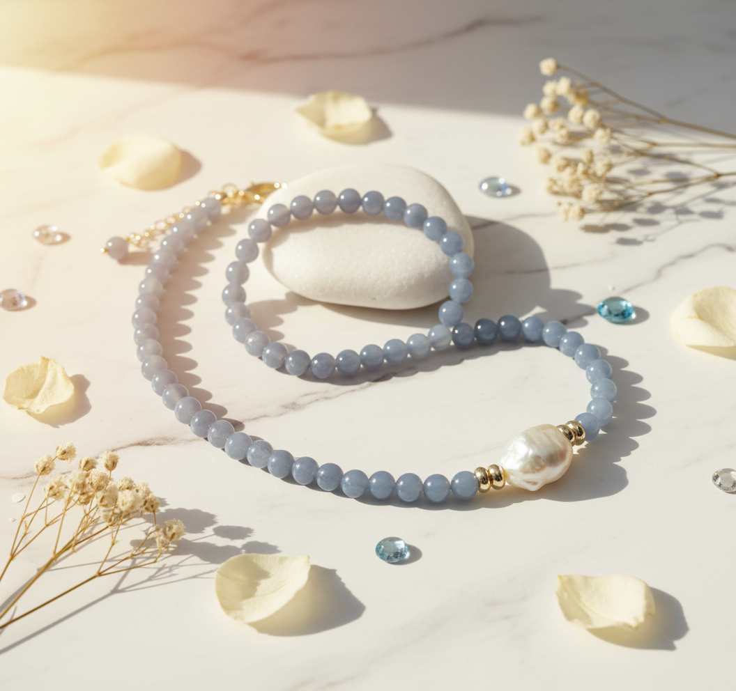Angelite & Baroque Pearl Necklace