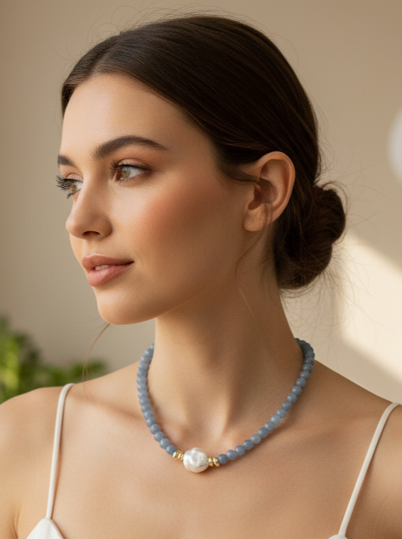 Angelite & Baroque Pearl Necklace