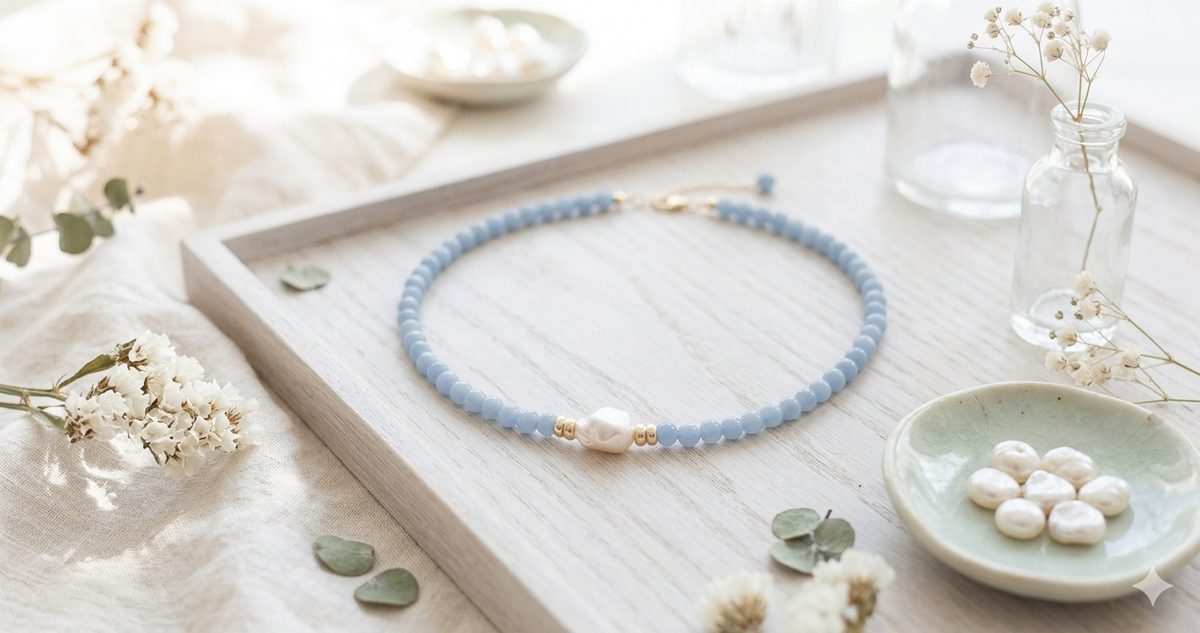 Angelite & Baroque Pearl Necklace