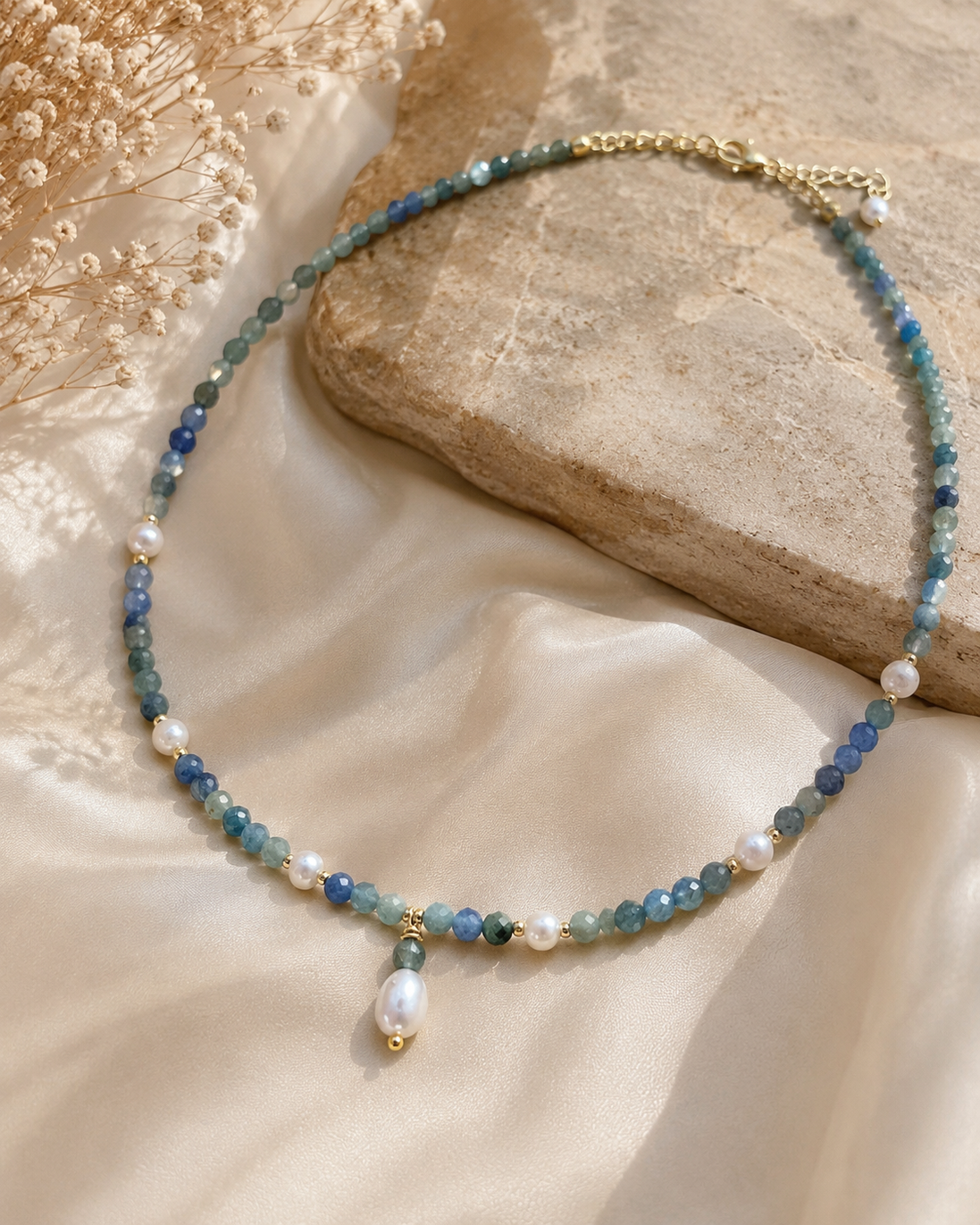 Faceted Kyanite & Freshwater Pearl Necklace