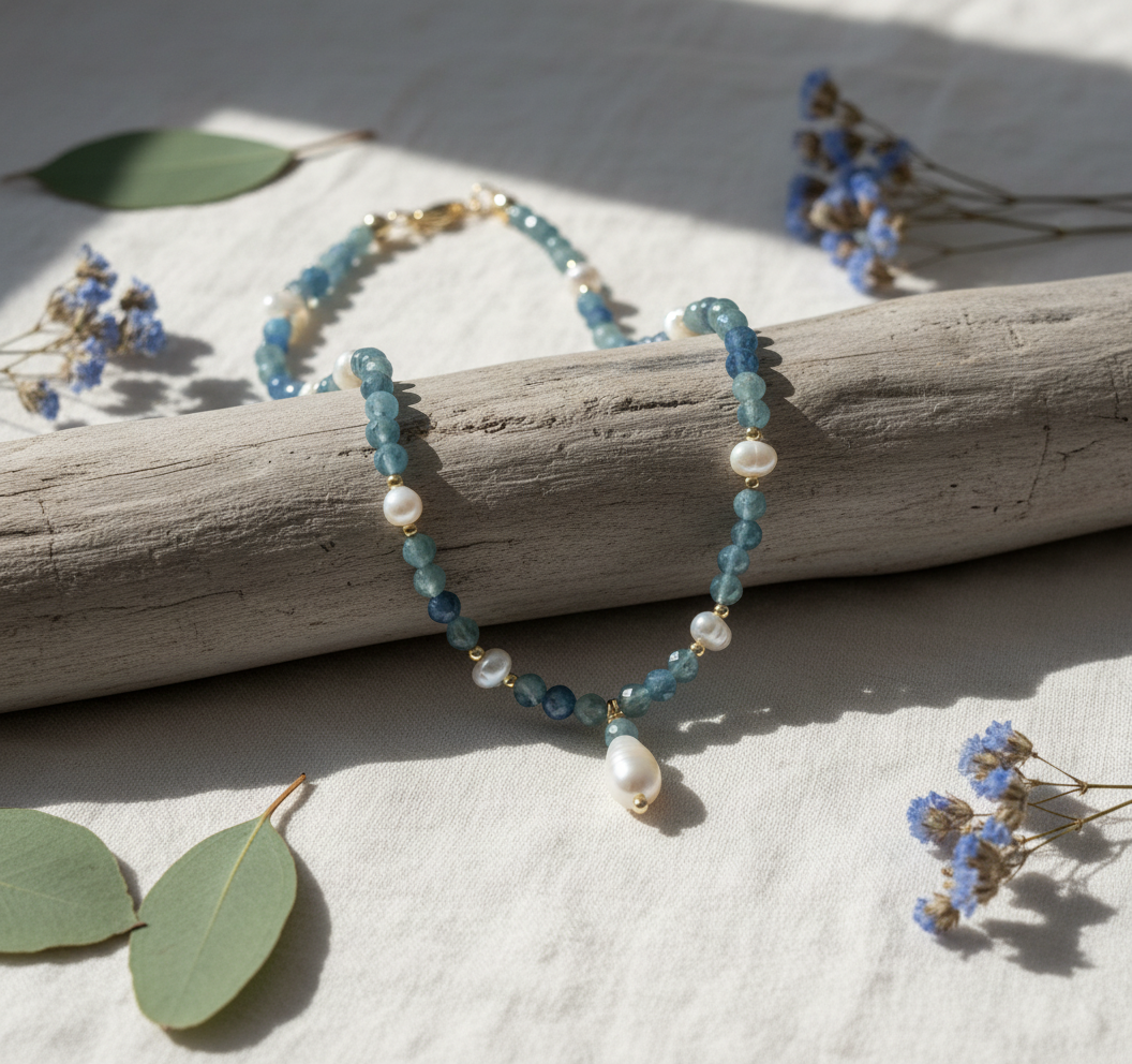 Faceted Kyanite & Freshwater Pearl Necklace