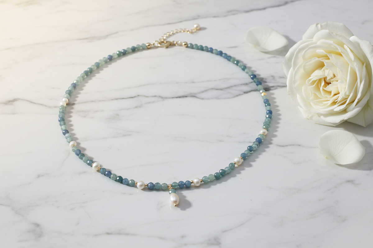 Faceted Kyanite & Freshwater Pearl Necklace